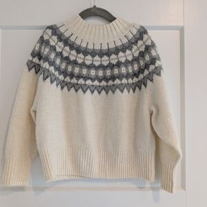 GAP Kids Cream and Gray Patterned Turtleneck Sweater